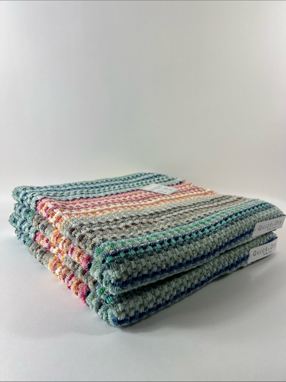 Truly Lou Bath Towel Set Bright Rainbow Colors Striped Soft Cotton 2 Pc NEW